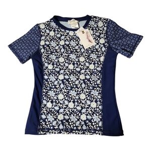 NWT Jessica Simpson Girls Sz 14 Swim Top Rash Guard Short Sleeve Blue Floral